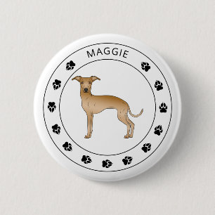 Badge Rond 5 Cm Faon Lévrier Italien Avec Pattes Et Nom Personnali