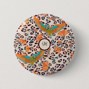 Badge Rond 5 Cm Fashionable leopard print, birds of Paradise