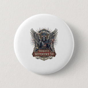 Badge Rond 5 Cm Faucheuse Chrome Patriotique Crâne Squelette & Re