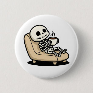 Badge Rond 5 Cm Faucheuse drôle en train de boire du café   "Mort 
