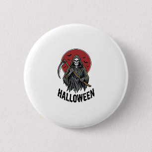 Badge Rond 5 Cm Faucheuse Halloween Gravure Vintage Art_1