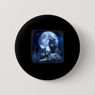 Badge Rond 5 Cm Faune loup hurle lune forêt nature sauvage