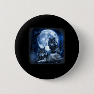 Badge Rond 5 Cm Faune Loup Hurlement Lune Forêt Nature Sauvage