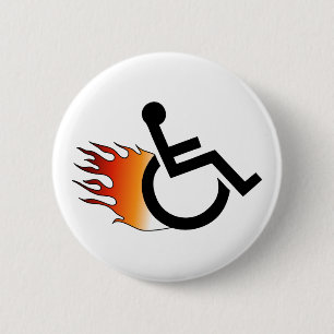 Badge Rond 5 Cm Fauteuil roulant flamboyant