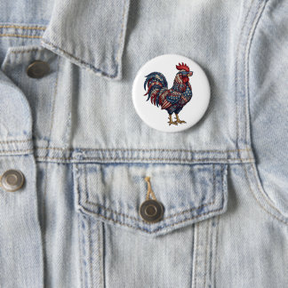 Badge Rond 5 Cm Faux Coq Patriotique Brodé