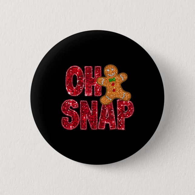 Badge Rond 5 Cm Faux Sequins Oh Snap Noël Gingerbread Famille (Devant)