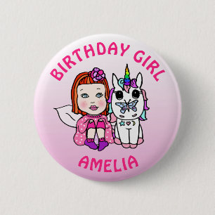 Badge Rond 5 Cm Fée Licorne Anniversaire Fille Personnalisée Jolie