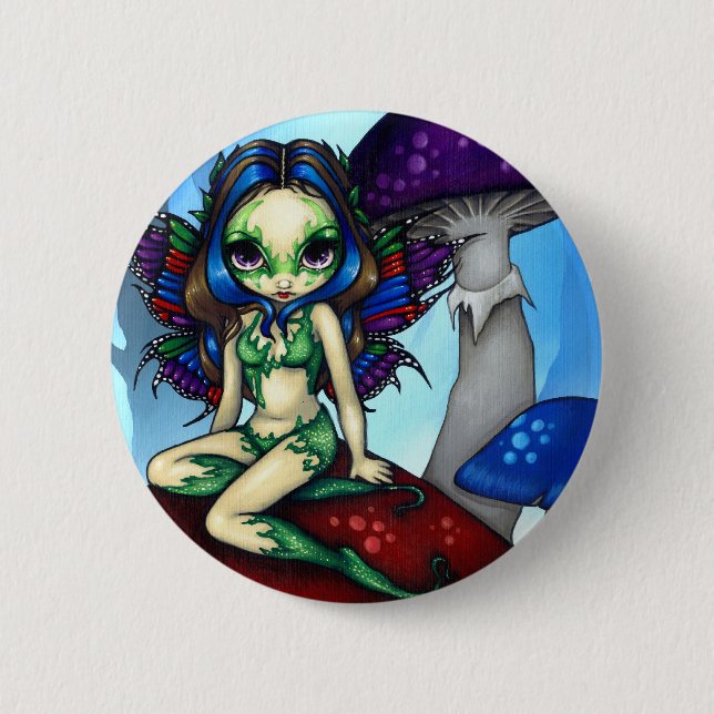 Badge Rond 5 Cm "Fée masquée bouton sur champignons" (Devant)