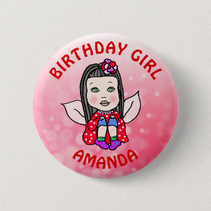 Badge Rond 5 Cm Fée personnalisée jolie fille d'anniversaire