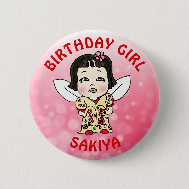Badge Rond 5 Cm Fée personnalisée jolie fille d'anniversaire (Devant)