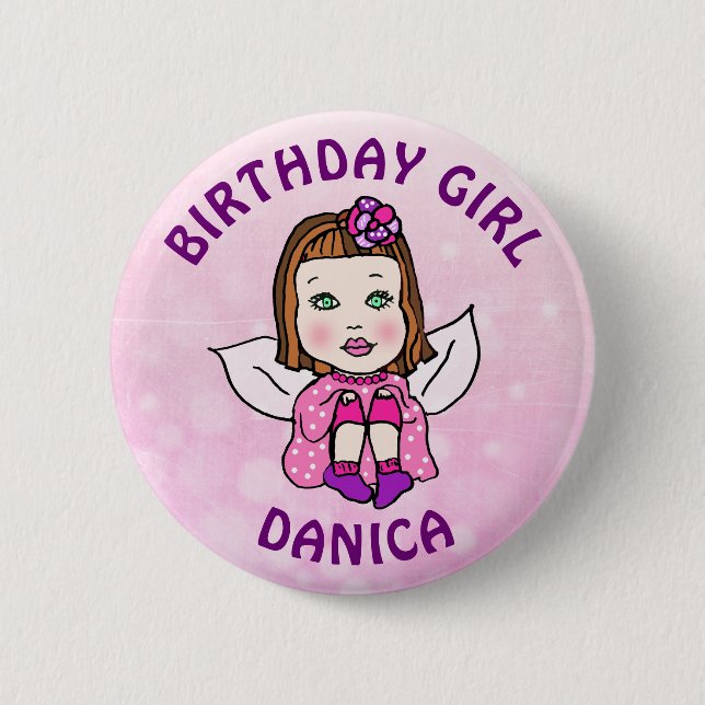 Badge Rond 5 Cm Fée personnalisée jolie fille d'anniversaire (Devant)