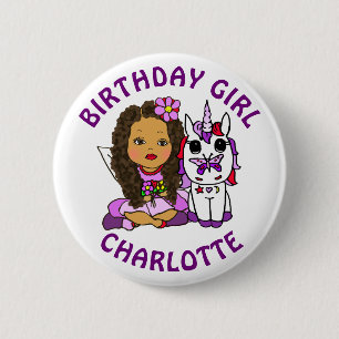 Badge Rond 5 Cm Fée personnalisée jolie fille d'anniversaire