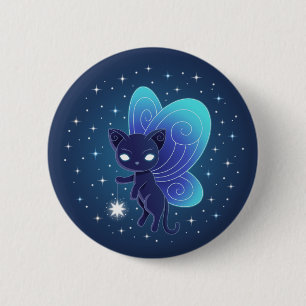 Badge Rond 5 Cm Fée Pixie Chat Étoile de Nuit