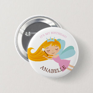 Badge Rond 5 Cm Féerie sucrée Princesse "Fille d'anniversaire" P