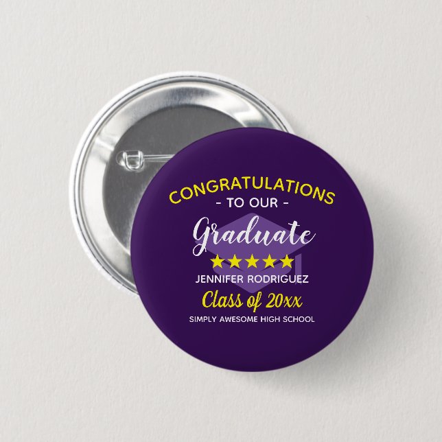 Badge Rond 5 Cm Félicitations À Notre Diplômé (Devant & derrière)
