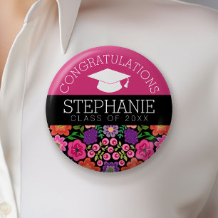 Badge Rond 5 Cm Félicitations Fleurs Féminines de Diplômé pour la