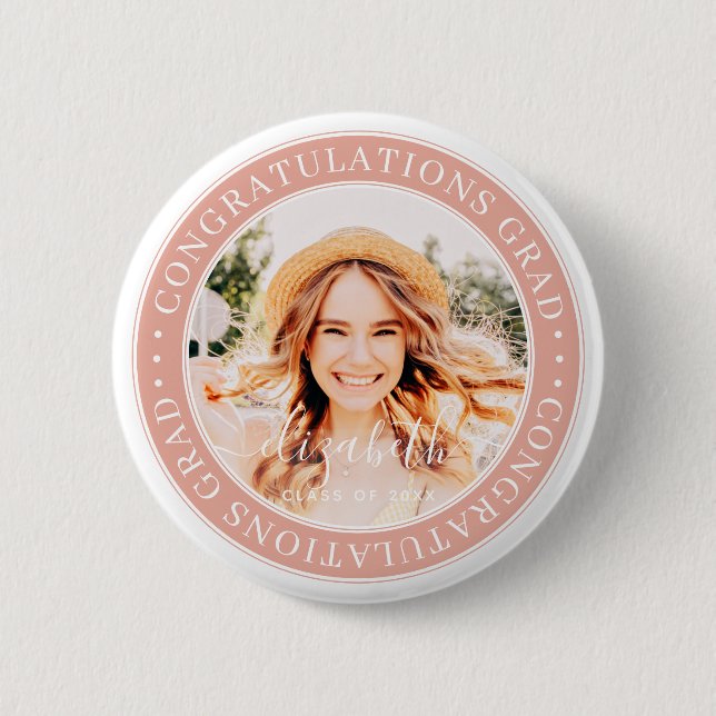 Badge Rond 5 Cm Félicitations Grad Moderne Photo personnalisée (Devant)