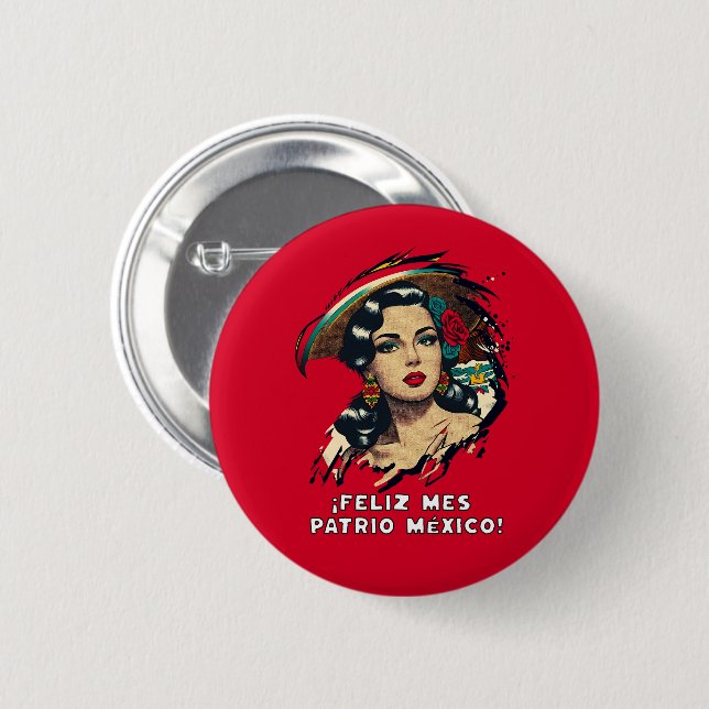 Badge Rond 5 Cm Feliz Mes Patrio Mexique (Devant & derrière)