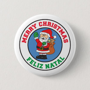 Badge Rond 5 Cm Feliz Natal Merry Christmas Santa