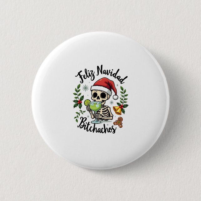 Badge Rond 5 Cm Feliz Navidad Bitchachos Funny Skull Spanish Merry (Devant)