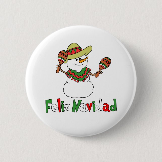 Badge Rond 5 Cm Feliz Navidad Dessin Snowman Sombrero Maracas (Devant)