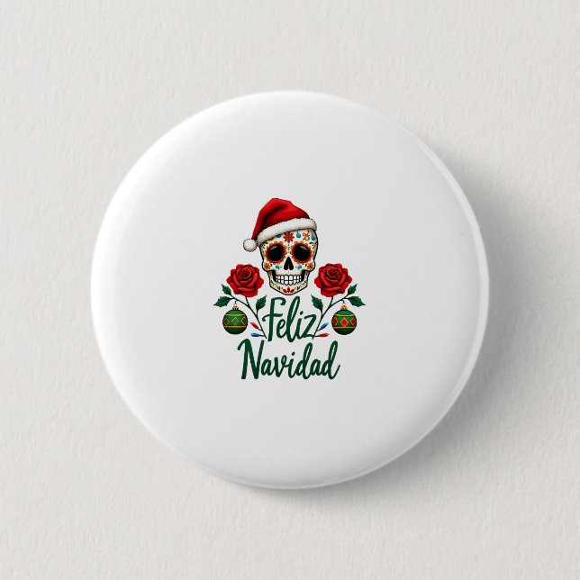 Badge Rond 5 Cm Feliz Navidad Sugar Skull Mexican Christmas T-Shir (Devant)
