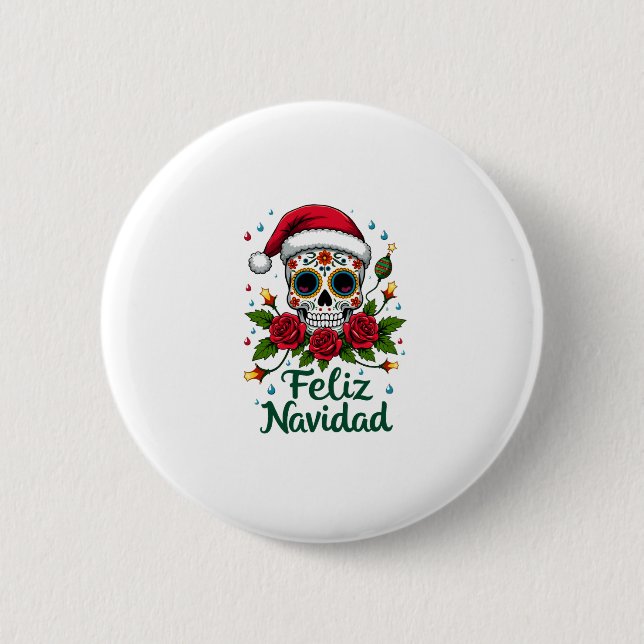 Badge Rond 5 Cm Feliz Navidad Sugar Skull Mexican Christmas T-Shir (Devant)