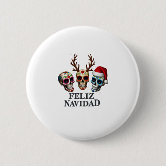 Badge Rond 5 Cm Feliz Navidad Sugar Skulls Reindeer Santa Mexican 