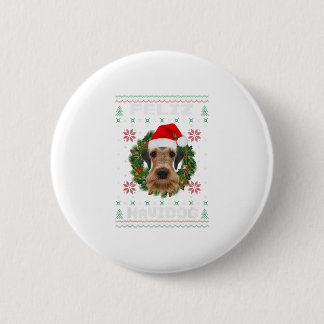 Badge Rond 5 Cm Feliz Navidog Airedale Terrier Chien Sant