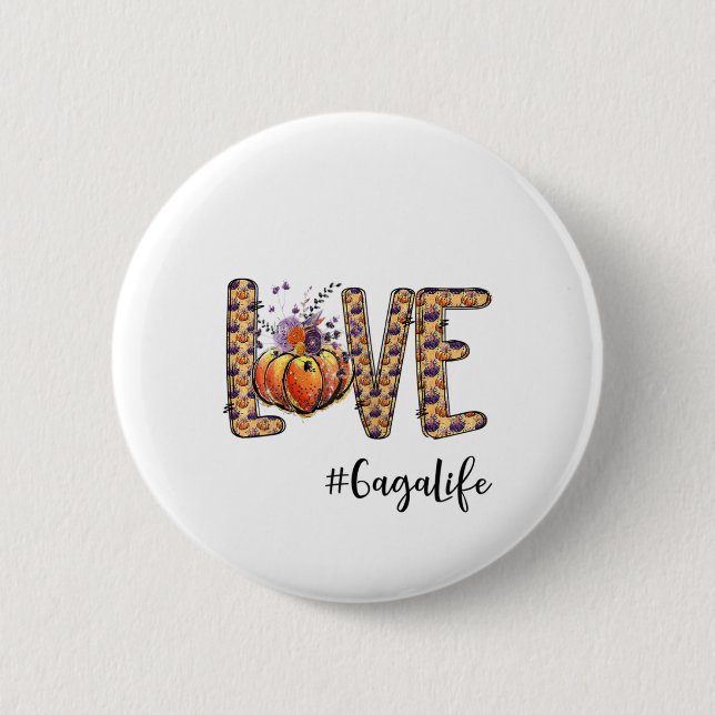 Badge Rond 5 Cm Femens Love Gaga Vie Citrouille Automne Halloween (Devant)