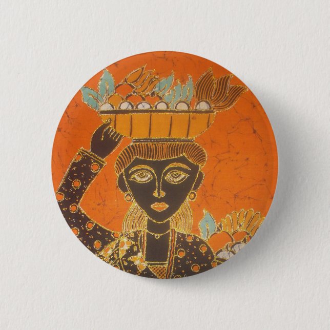 Badge Rond 5 Cm Femme africaine portant panier d'art (Devant)