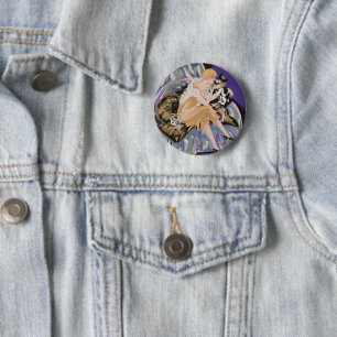 Badge Rond 5 Cm Femme Art Déco vintage avec chat par S. Chompre