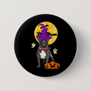 Badge Rond 5 Cm Femme Bulldog Français Noir Sorcière Halloween