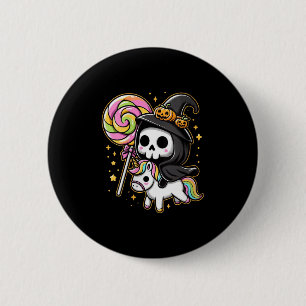 Badge Rond 5 Cm Femme Cute Grim Reaper Sorcière équitation Unicorn