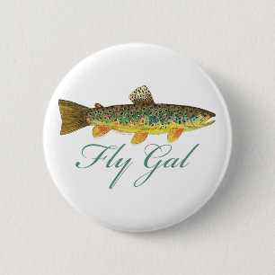 Badge Rond 5 Cm Femme de pêche à la volée