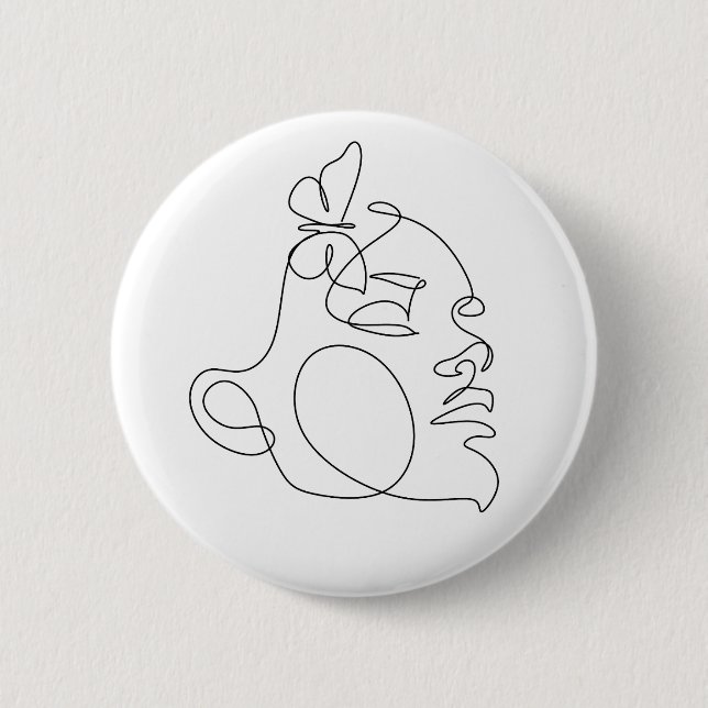 Badge Rond 5 Cm Femme Face Line Art (Devant)