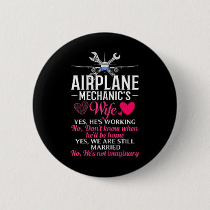 Badge Rond 5 Cm Femme Mécanicienne d'Avion Épouse Entretien d'Avio