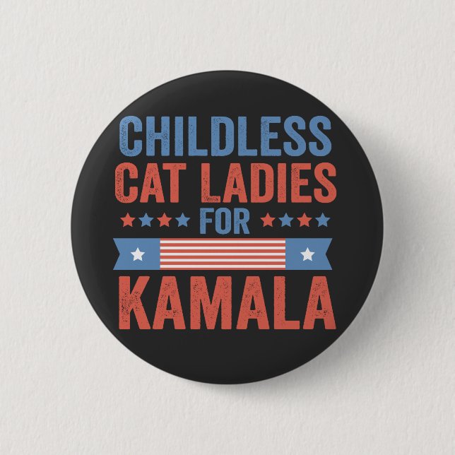 Badge Rond 5 Cm Femmes Chat Sans Enfant Pour Kamala 2024 (Devant)