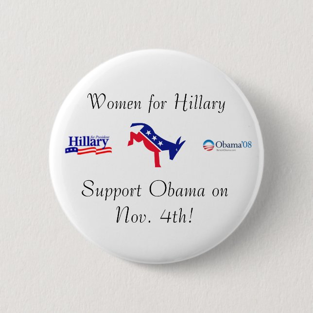 Badge Rond 5 Cm Femmes pour Hillary, appui Obama (Devant)