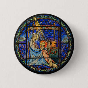 Badge Rond 5 Cm Fenêtre en verre coloré de la Nativité