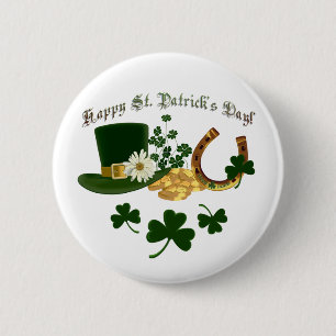 Badge Rond 5 Cm Fer à cheval d'or de casquette de lutin - St