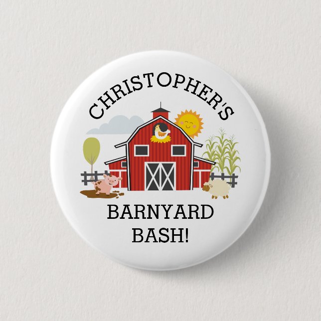Badge Rond 5 Cm Ferme Barnyard Anniversaire Old Macdonald Button (Devant)