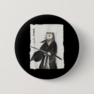 Badge Rond 5 Cm Ferret Samurai Janpanese Vintage Warrier Art Anime
