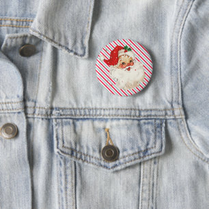 Badge Rond 5 Cm Festive Stripe Retro Père Noël