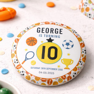 Badge Rond 5 Cm Fête d'anniversaire de sports modernes pour garçon