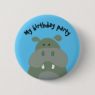 Badge Rond 5 Cm fête d'anniversaire hippo "mon anniversaire fête"