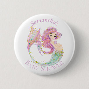 Badge Rond 5 Cm Fête de la sirène Baby shower blanc