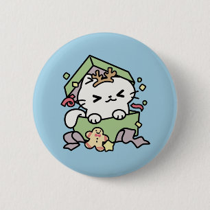 Badge Rond 5 Cm Fête de Noël avec Purr-ty Time Cat