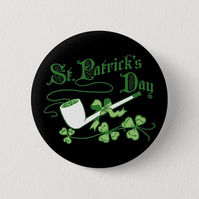 Badge Rond 5 Cm Fête de St Parrick Tuyau Leprechaun (Devant)