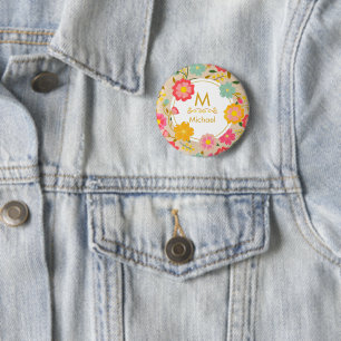 Badge Rond 5 Cm Fête des Mères Florale Élégante à l'Aquarelle de F